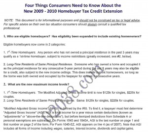 2009 - 2010 Home Buyer Tax Credits